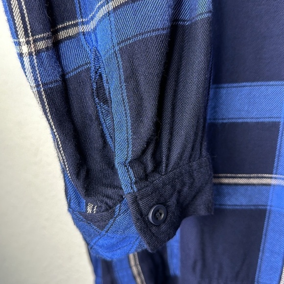 Anthropologie Cloth & Stone Blue Plaid Lace Up Back Flannel Shirt Size Medium - Picture 3 of 11
